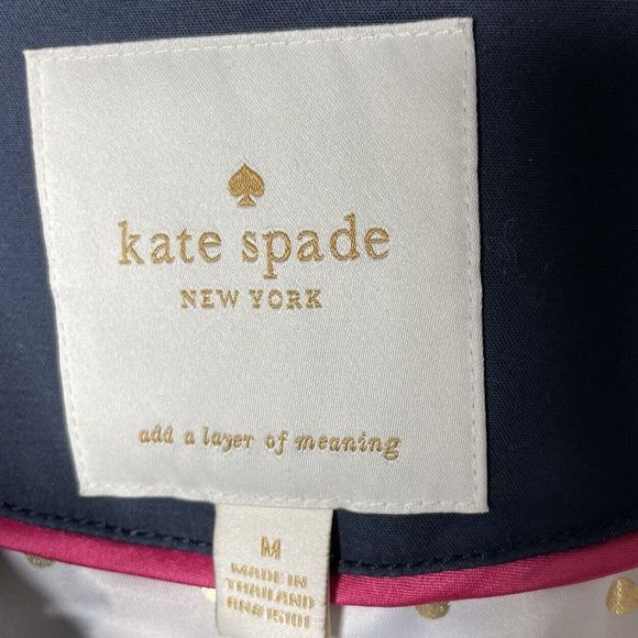 KATE SPADE Womens Blue Button-Front Ruffle-Trim Coat Medium M Lined Cotton-Blend - Picture 9 of 12